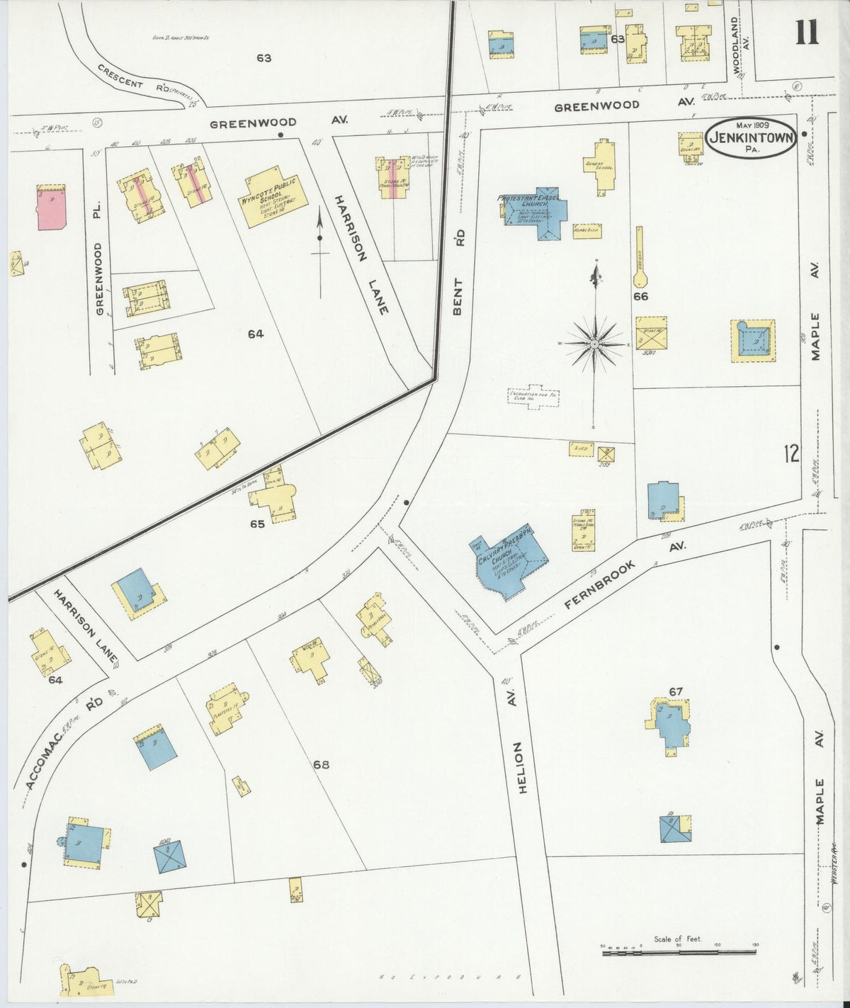 Sanborn Fire Insurance Map from Jenkintown, Montgomery County, Pennsylvania (1909), Sheet #0011 - Complete Map Set gallery image, historic Sanborn map, vintage wall art, Pennsylvania Pennsylvania