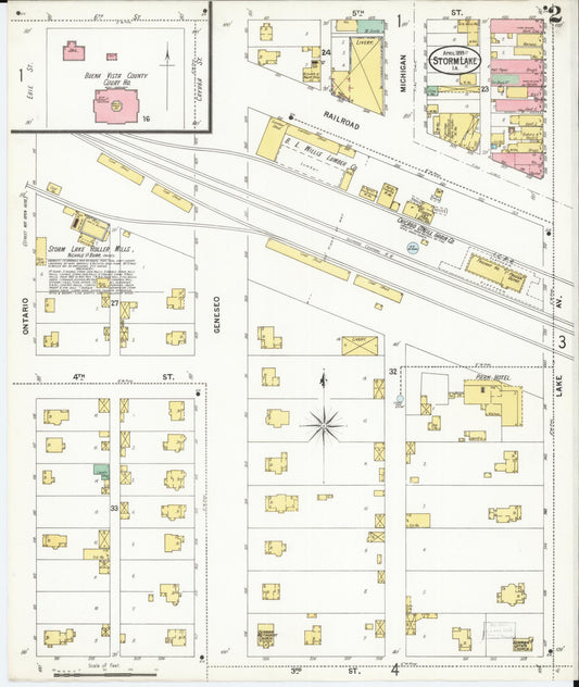 Sanborn Fire Insurance Map from Storm Lake, Buena Vista County, Iowa (1899), Sheet #0002 - Historic Sanborn Fire Insurance Map Print, vintage old map wall art