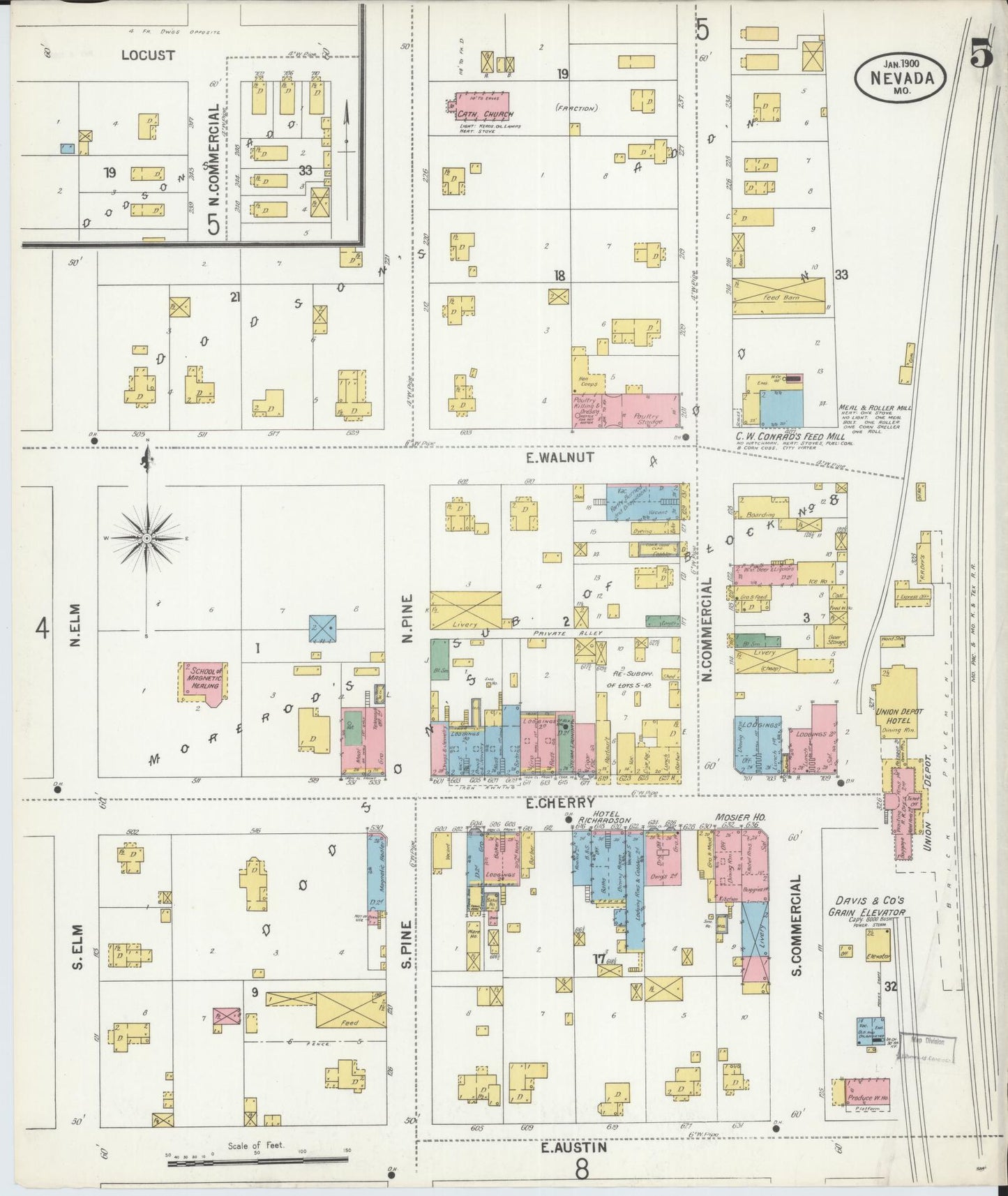 Sanborn Fire Insurance Map from Nevada, Vernon County, Missouri (1900), Sheet #0005 - Complete Map Set gallery image, historic Sanborn map, vintage wall art, Missouri Missouri