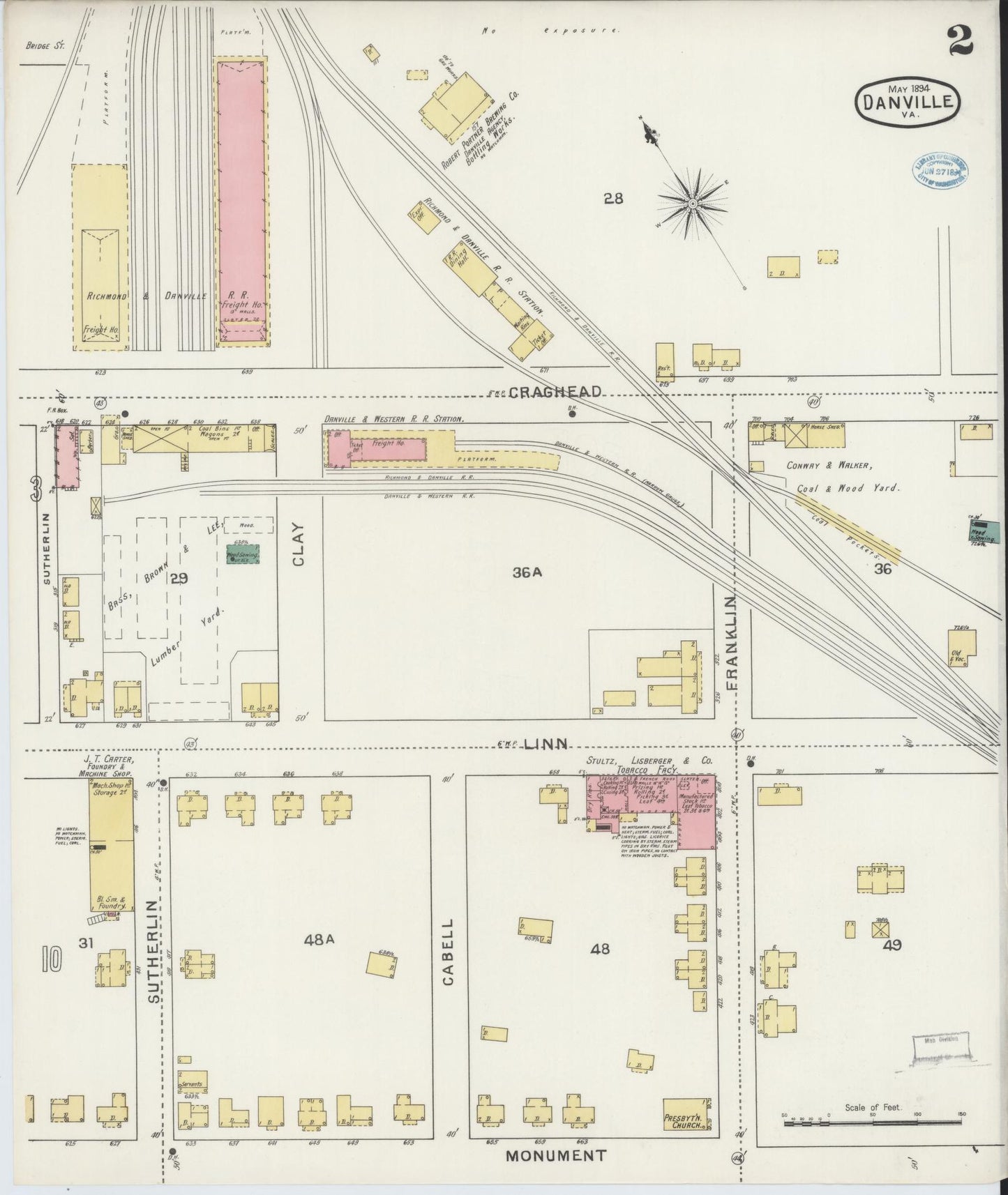 Sanborn Fire Insurance Map from Danville, Independent Cities, Virginia (1894), Sheet #0002 - Complete Map Set gallery image, historic Sanborn map, vintage wall art, Virginia Virginia