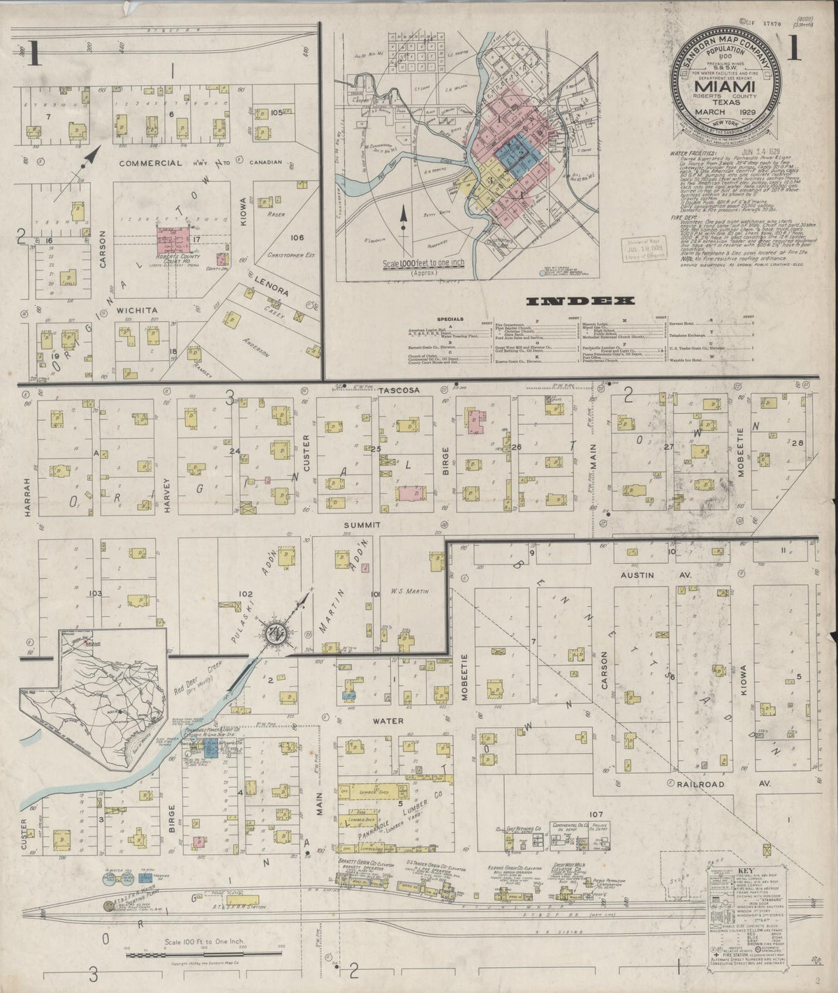 Sanborn Fire Insurance Map from Miami, Roberts County, Texas (1929), Sheet #0001 - Complete Map Set gallery image, historic Sanborn map, vintage wall art, Texas Texas