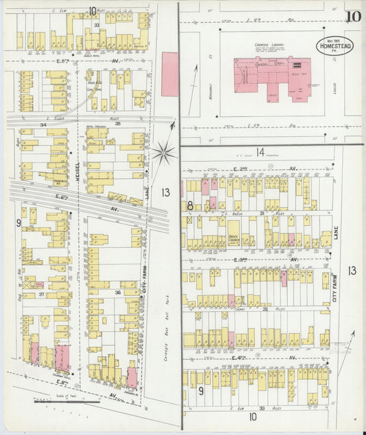 Sanborn Fire Insurance Map from Homestead, Allegheny County, Pennsylvania (1901), Sheet #0010 - Historic Sanborn Fire Insurance Map Print, vintage old map wall art, antique decor, genealogy gift, Pennsylvania Pennsylvania map