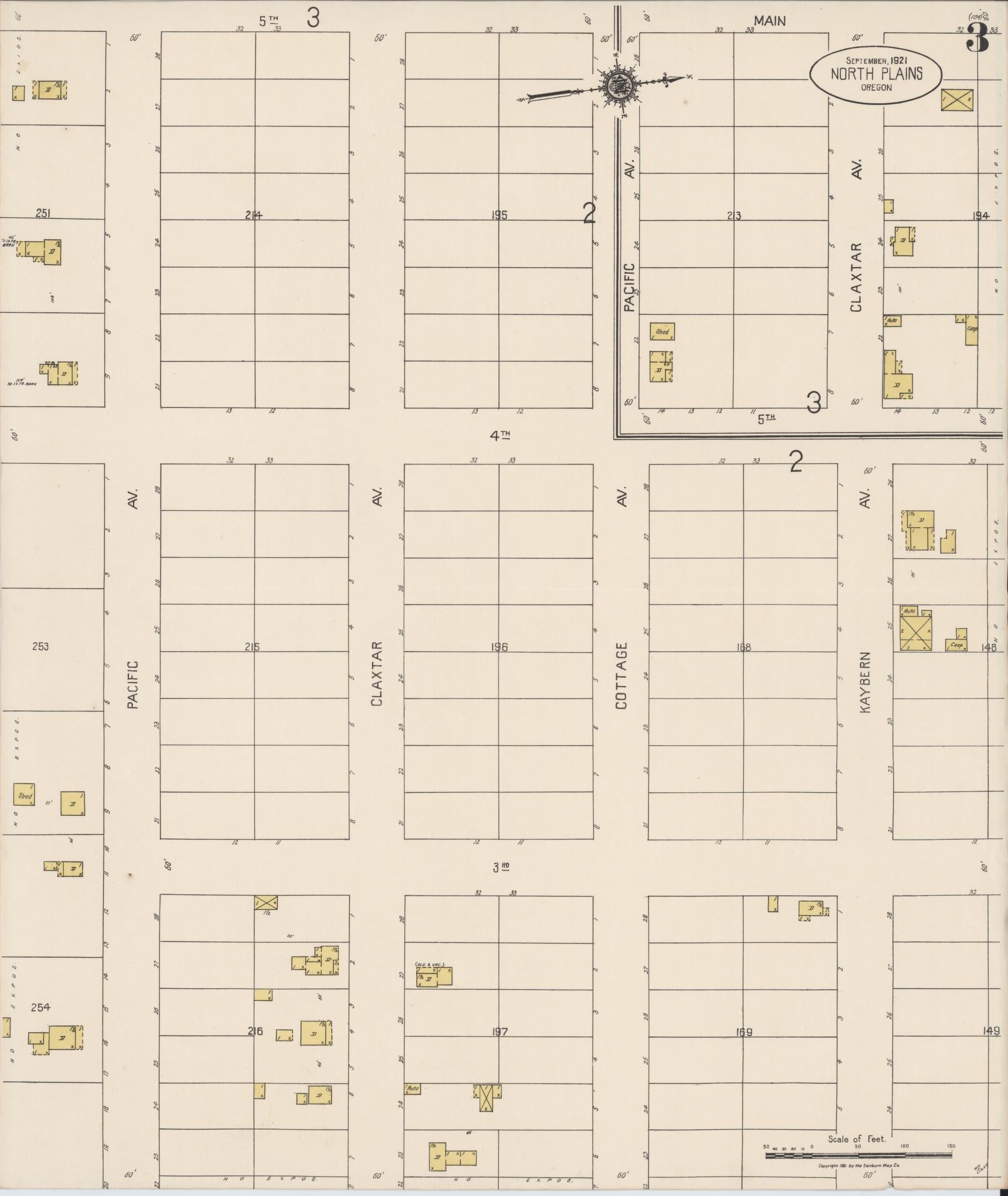 Sanborn Fire Insurance Map from North Plains, Washington County, Oregon (1921), Sheet #0003 - Historic Sanborn Fire Insurance Map Print, vintage old map wall art, antique decor, genealogy gift, Oregon Oregon map