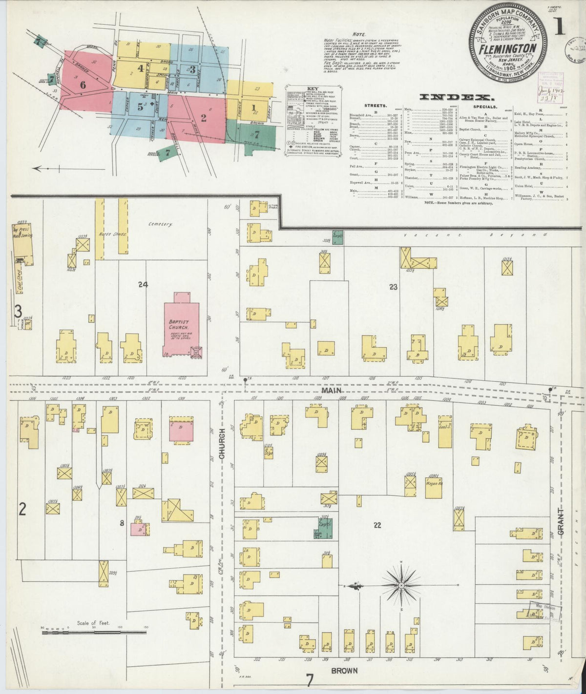 Sanborn Fire Insurance Map from Flemington, Hunterdon County, New Jersey (1902), Sheet #0001 - Complete Map Set gallery image, historic Sanborn map, vintage wall art, New Jersey New Jersey