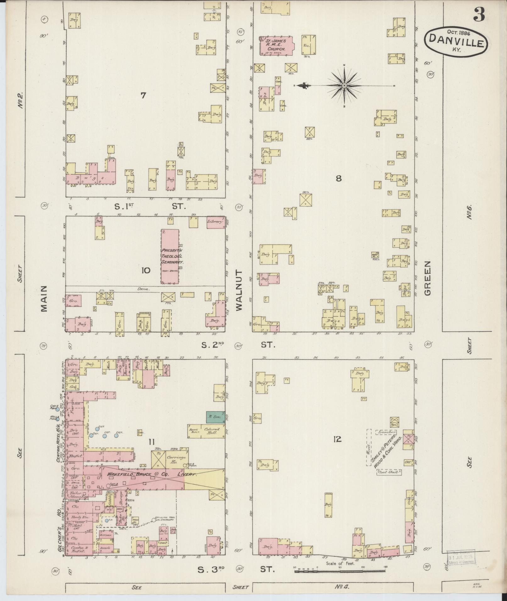 Sanborn Fire Insurance Map from Danville, Boyle County, Kentucky (1886), Sheet #0003 - Complete Map Set gallery image, historic Sanborn map, vintage wall art, Kentucky Kentucky