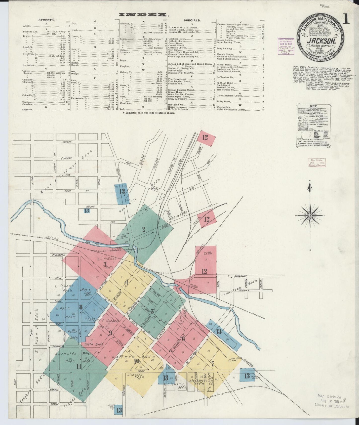Sanborn Fire Insurance Map from Jackson, Jackson County, Ohio (1905), Sheet #0001 - Complete Map Set gallery image, historic Sanborn map, vintage wall art, Ohio Ohio