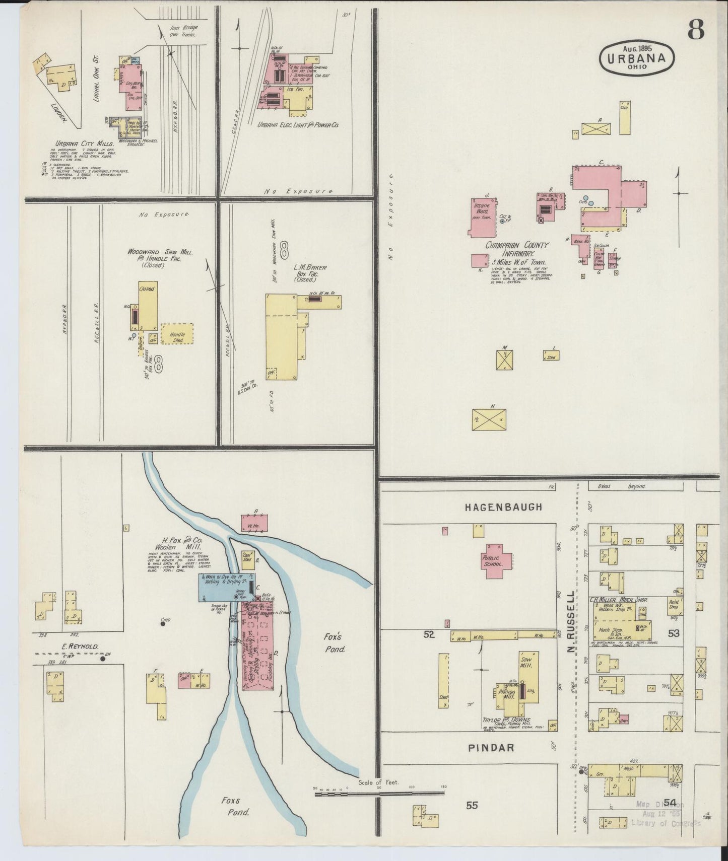 Sanborn Fire Insurance Map from Urbana, Champaign County, Ohio (1895), Sheet #0008 - Historic Sanborn Fire Insurance Map Print, vintage old map wall art, antique decor, genealogy gift, Ohio Ohio map