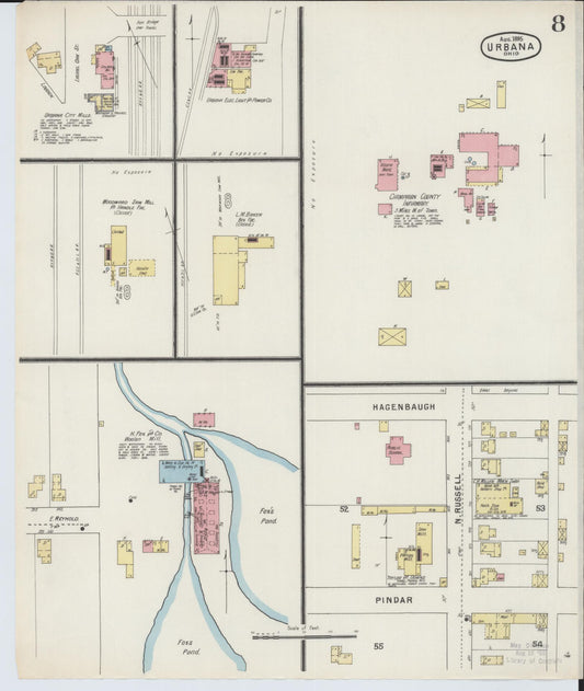 Sanborn Fire Insurance Map from Urbana, Champaign County, Ohio (1895), Sheet #0008 - Historic Sanborn Fire Insurance Map Print, vintage old map wall art, antique decor, genealogy gift, Ohio Ohio map