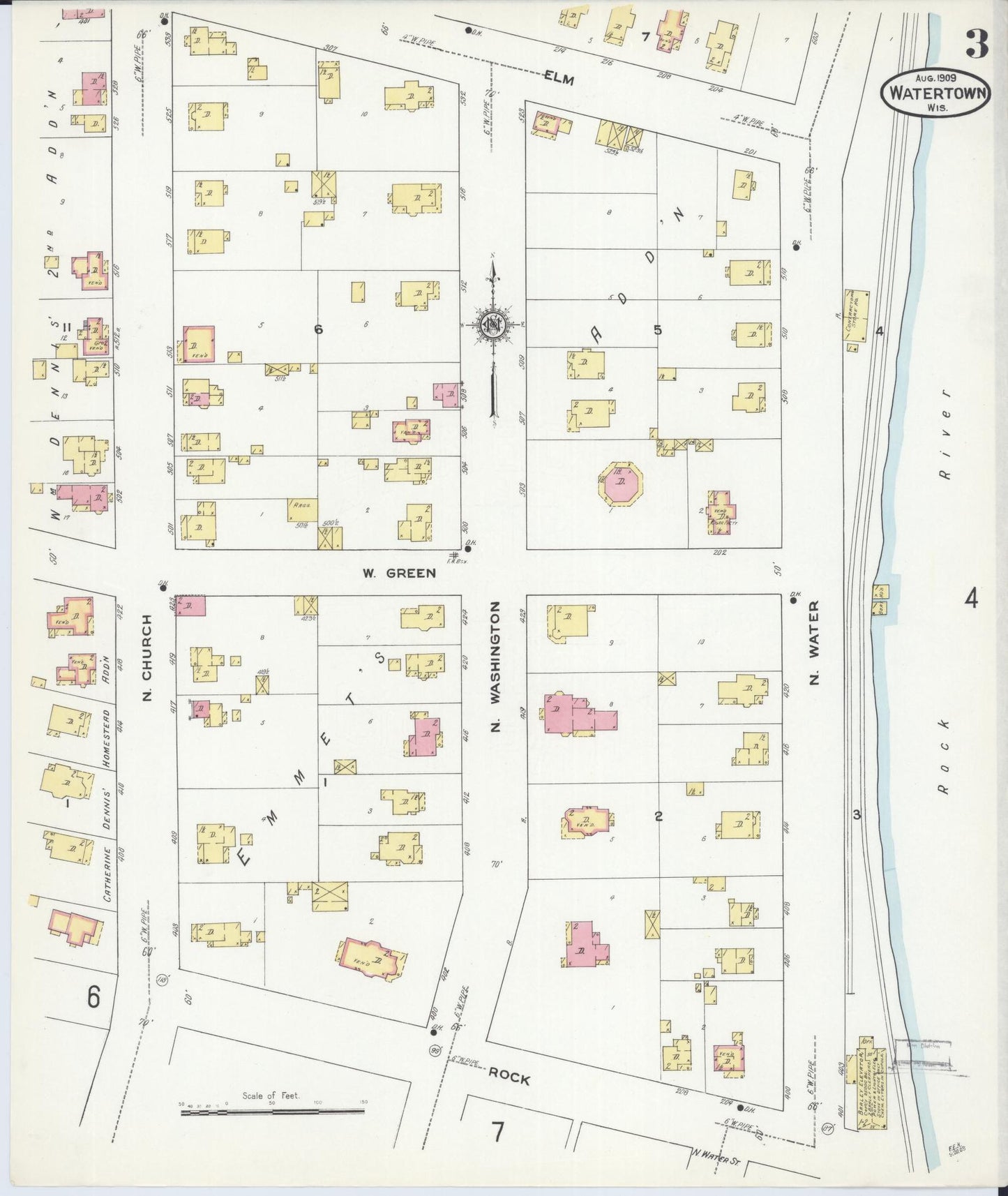 Sanborn Fire Insurance Map from Watertown, Jefferson County, Wisconsin (1909), Sheet #0003 - Complete Map Set gallery image, historic Sanborn map, vintage wall art, Wisconsin Wisconsin