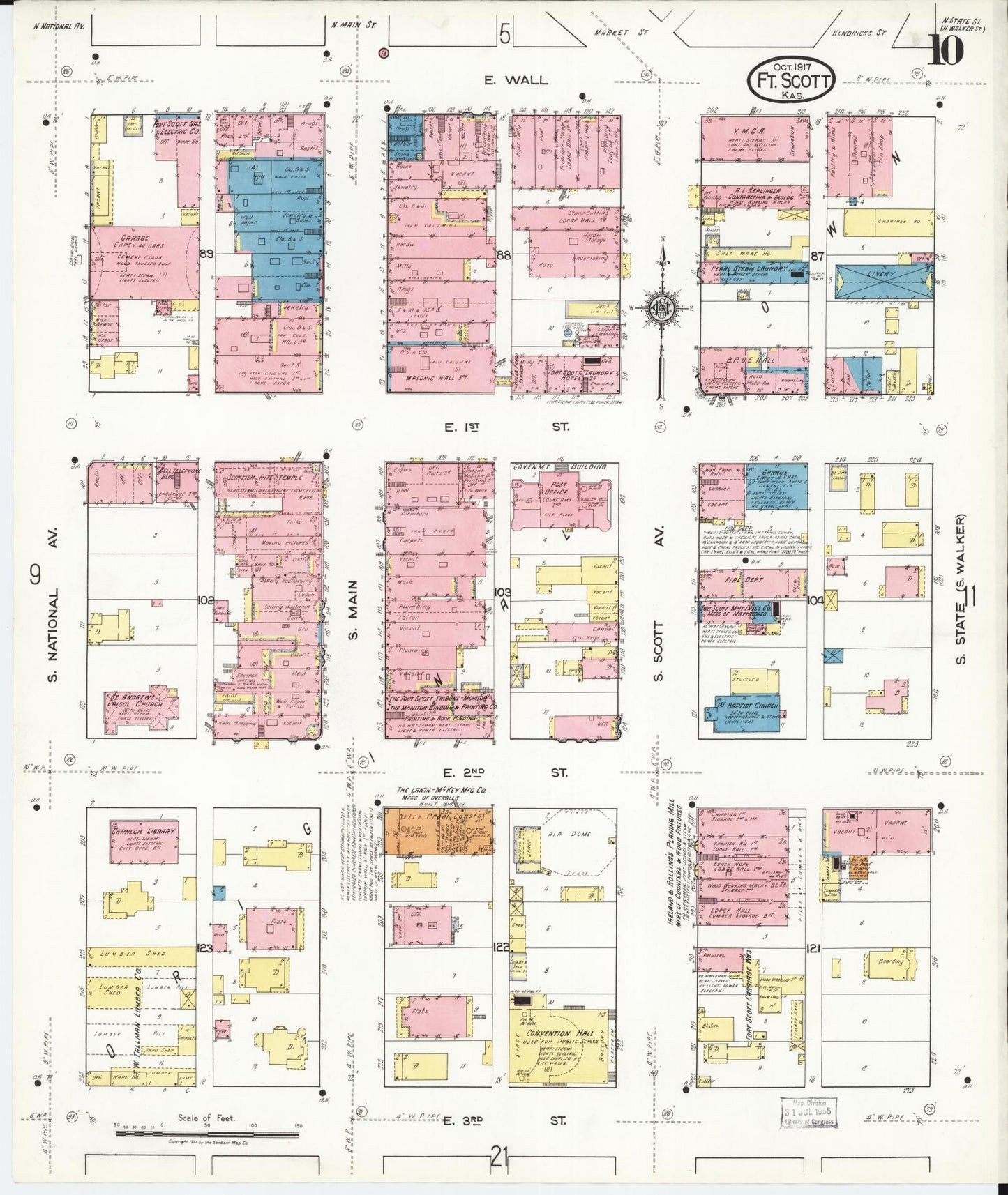 Sanborn Fire Insurance Map from Fort Scott, Bourbon County, Kansas (1917), Sheet #0010 - Historic Sanborn Fire Insurance Map Print, vintage old map wall art, antique decor, genealogy gift, Kansas Kansas map