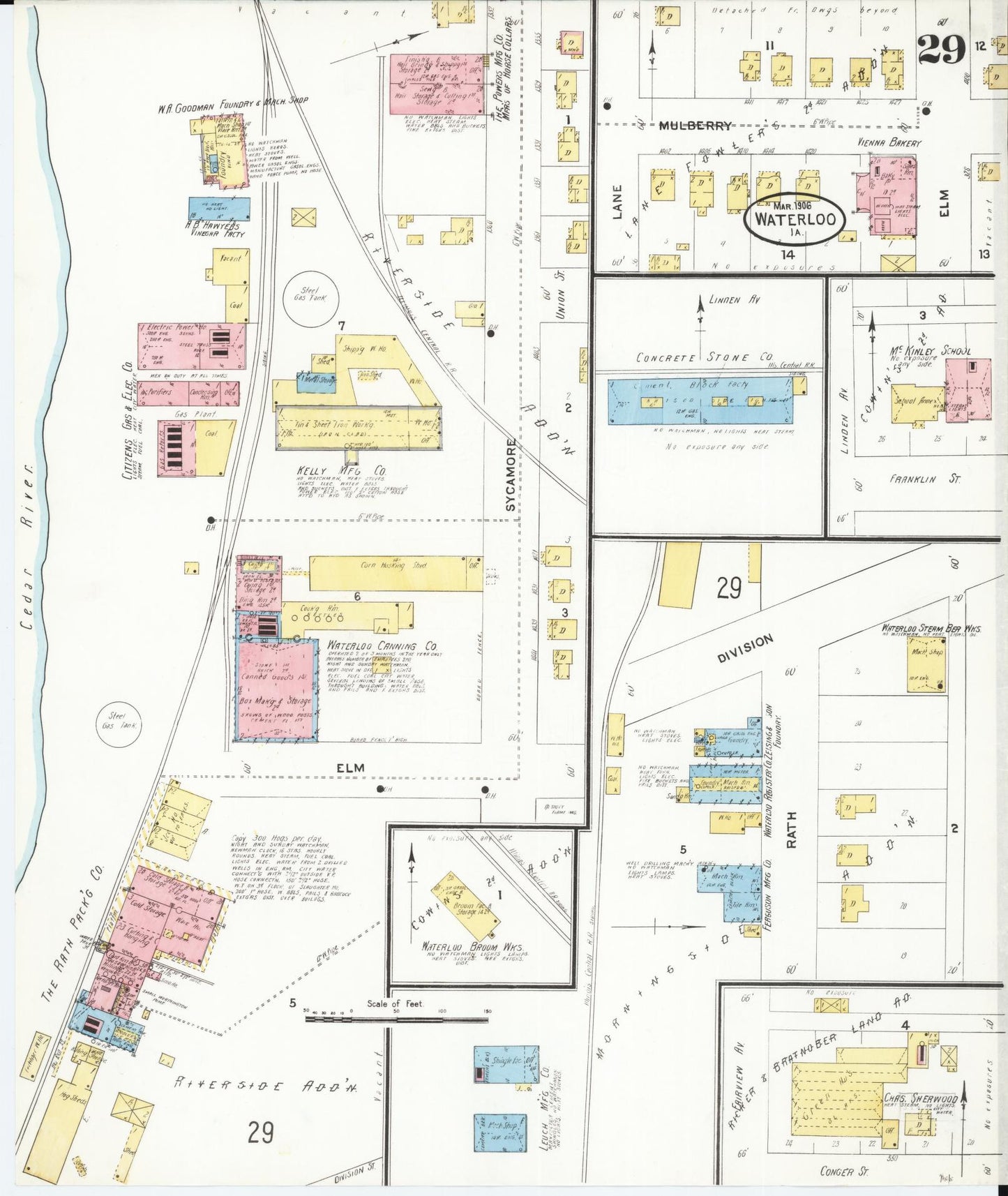 Sanborn Fire Insurance Map from Waterloo, Black Hawk County, Iowa (1906), Sheet #0029 - Historic Sanborn Fire Insurance Map Print, vintage old map wall art