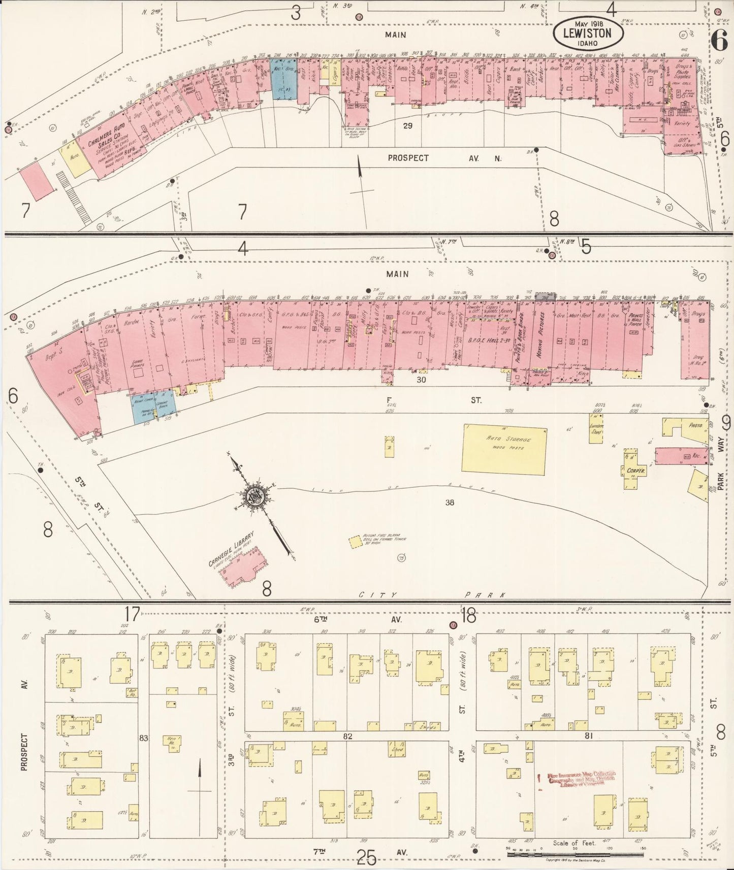 Sanborn Fire Insurance Map from Lewiston, Nez Perce County, Idaho (1918), Sheet #0006 - Complete Map Set gallery image, historic Sanborn map, vintage wall art, Idaho Idaho