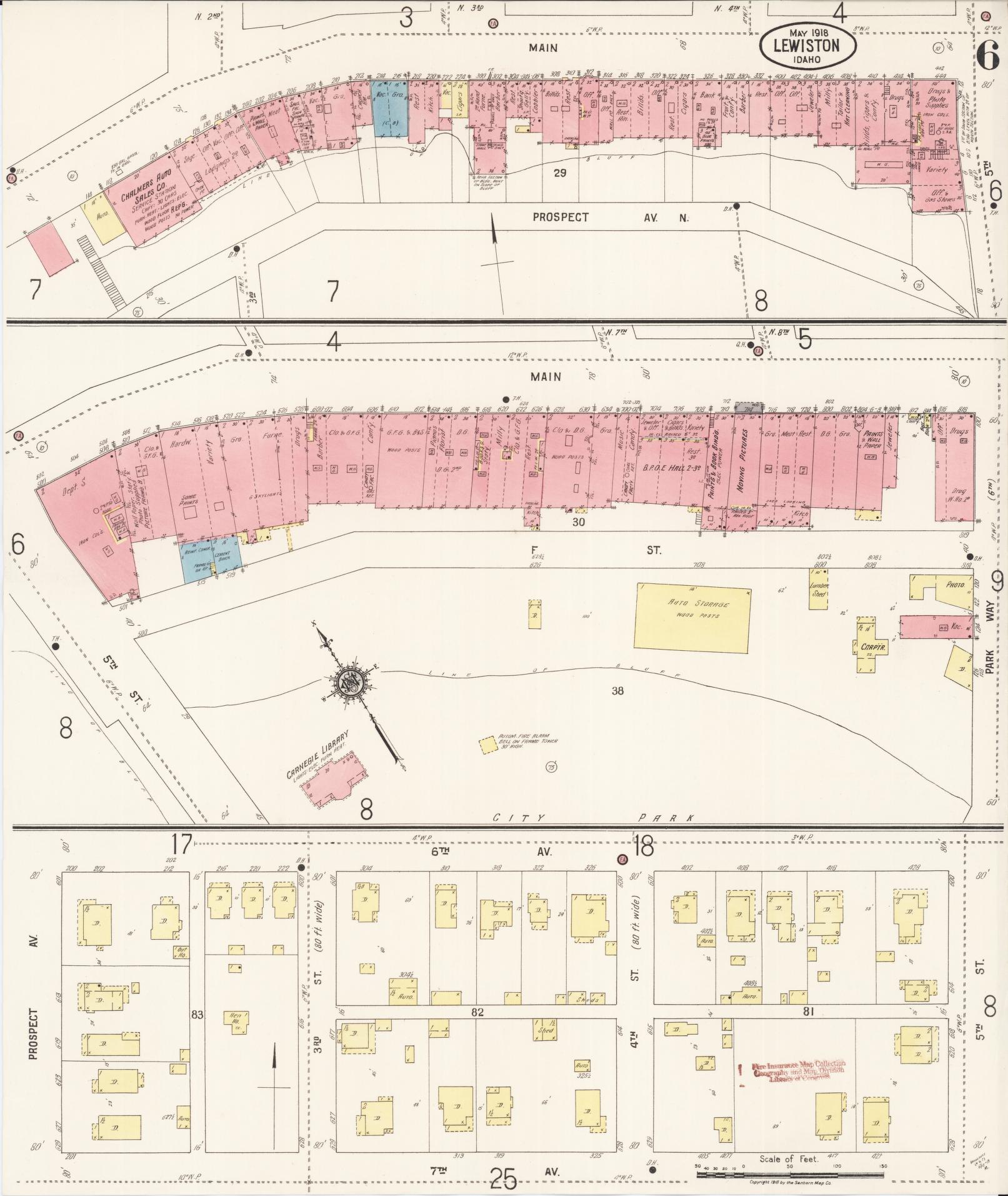 Sanborn Fire Insurance Map from Lewiston, Nez Perce County, Idaho (1918), Sheet #0006 - Complete Map Set gallery image, historic Sanborn map, vintage wall art, Idaho Idaho