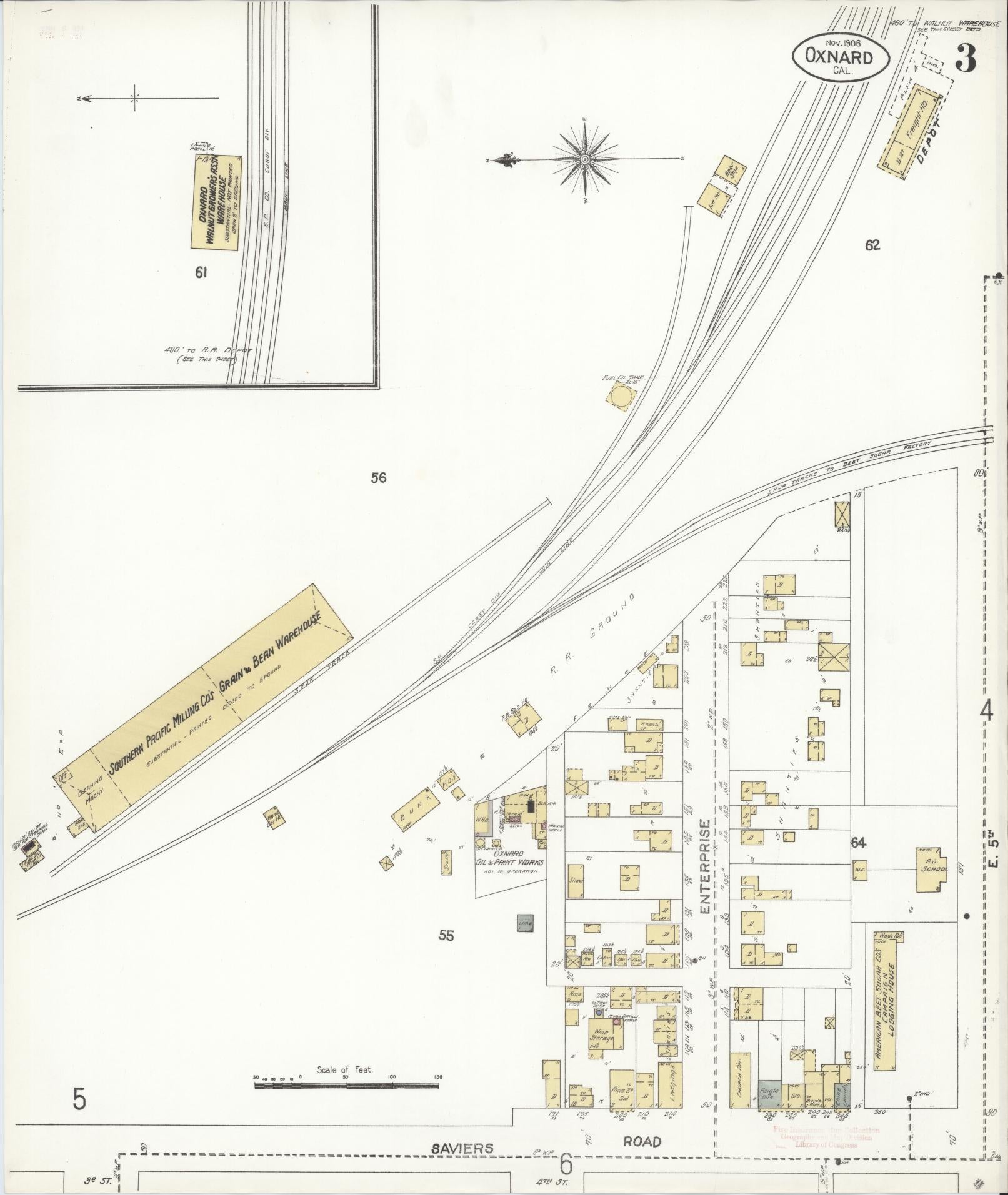Sanborn Fire Insurance Map from Oxnard, Ventura County, California (1906), Sheet #0003 - Complete Map Set gallery image, historic Sanborn map, vintage wall art, California California