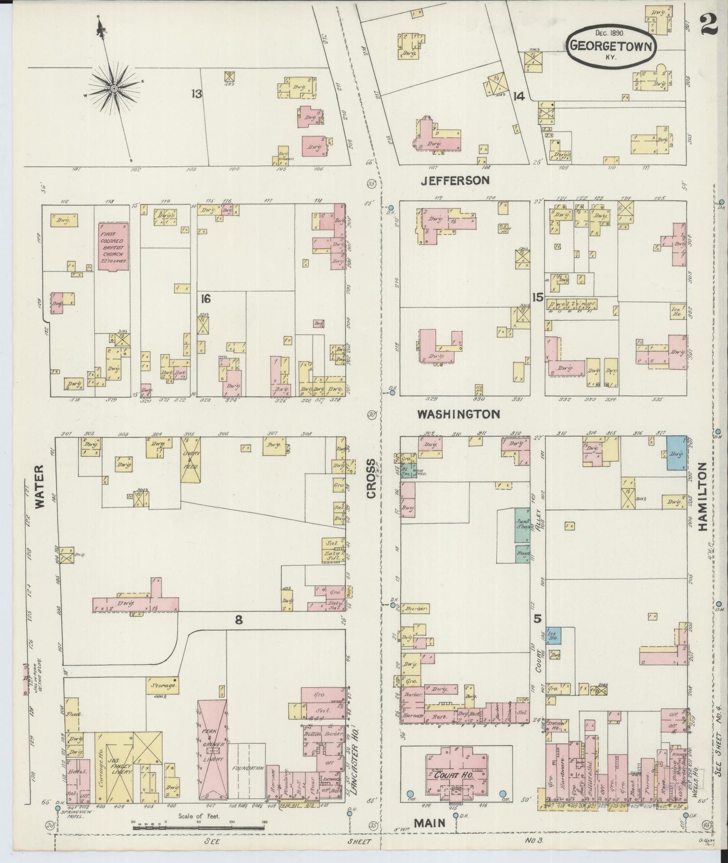 Sanborn Fire Insurance Map from Georgetown, Scott County, Kentucky (1890), Sheet #0002 - Historic Sanborn Fire Insurance Map Print, vintage old map wall art, antique decor, genealogy gift, Kentucky Kentucky map