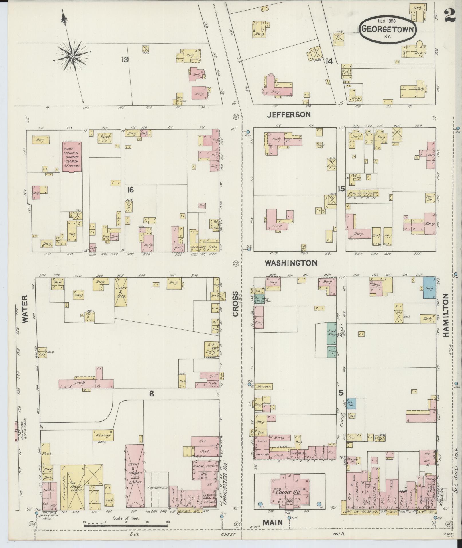 Sanborn Fire Insurance Map from Georgetown, Scott County, Kentucky (1890), Sheet #0002 - Historic Sanborn Fire Insurance Map Print, vintage old map wall art, antique decor, genealogy gift, Kentucky Kentucky map