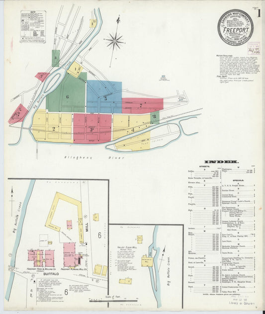 Sanborn Fire Insurance Map from Freeport, Armstrong County, Pennsylvania (1908), Sheet #0001 - Historic Sanborn Fire Insurance Map Print, vintage old map wall art, antique decor, genealogy gift, Pennsylvania Pennsylvania map