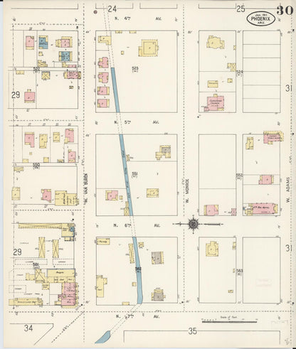 Sanborn Fire Insurance Map from Phoenix, Maricopa County, Arizona (1911), Sheet #0030 - Complete Map Set gallery image, historic Sanborn map, vintage wall art, Arizona Arizona