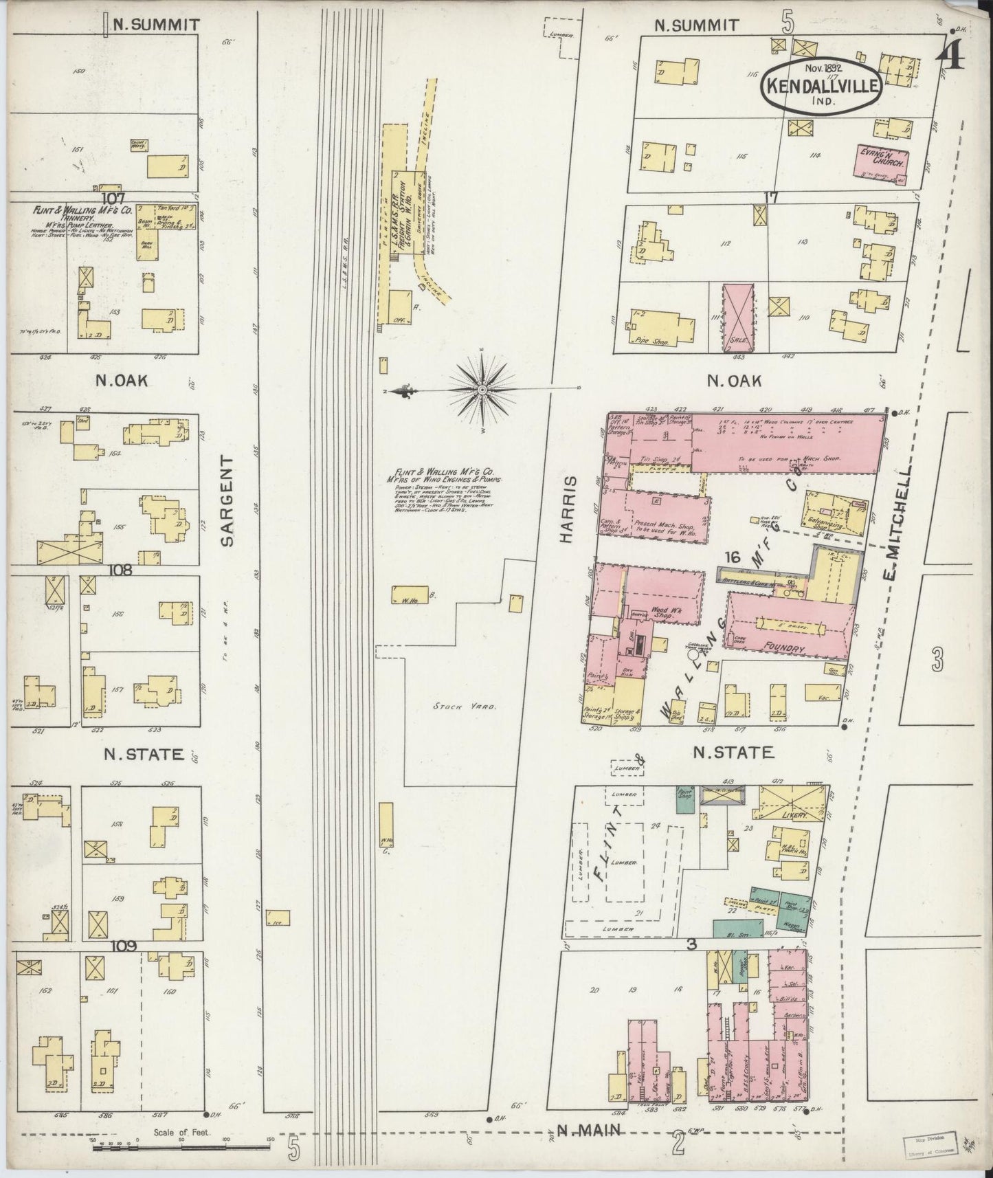 Sanborn Fire Insurance Map from Kendallville, Noble County, Indiana (1892), Sheet #0004 - Complete Map Set gallery image, historic Sanborn map, vintage wall art, Indiana Indiana