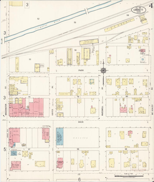 Sanborn Fire Insurance Map from Emmett, Gem County, Idaho (1917), Sheet #0004 - Historic Sanborn Fire Insurance Map Print, vintage old map wall art, antique decor, genealogy gift, Idaho Idaho map