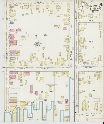 Sanborn Fire Insurance Map from New Bern, Craven County, North Carolina (1893), Sheet #0004 - Historic Sanborn Fire Insurance Map Print, vintage old map wall art, antique decor, genealogy gift, North Carolina North Carolina map