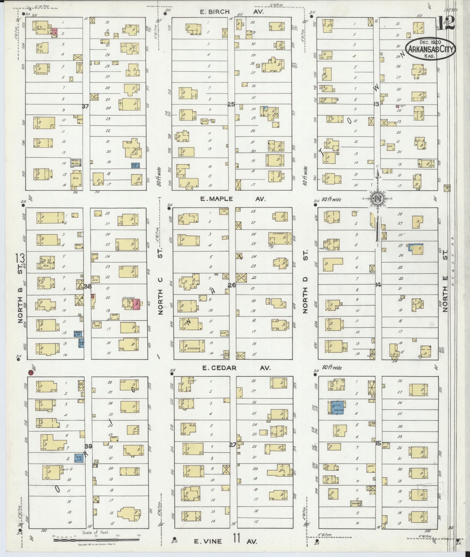 Sanborn Fire Insurance Map from Arkansas City, Cowley County, Kansas (1920), Sheet #0012 - Complete Map Set gallery image, historic Sanborn map, vintage wall art, Kansas Kansas