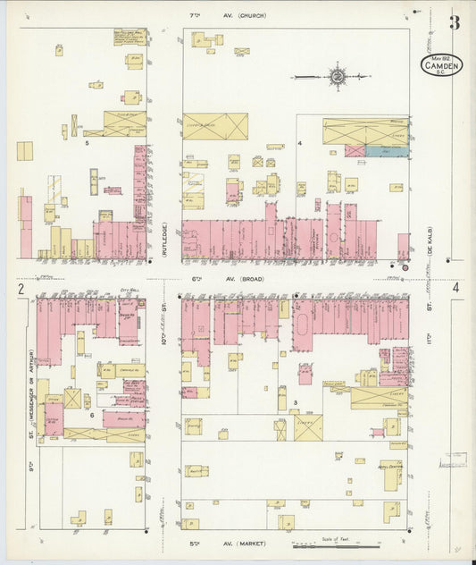 Sanborn Fire Insurance Map from Camden, Kershaw County, South Carolina (1912), Sheet #0003 - Historic Sanborn Fire Insurance Map Print, vintage old map wall art, antique decor, genealogy gift, South Carolina South Carolina map