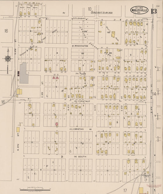 Sanborn Fire Insurance Map from Noblesville, Hamilton County, Indiana (1922), Sheet #0013 - Historic Sanborn Fire Insurance Map Print, vintage old map wall art, antique decor, genealogy gift, Indiana Indiana map