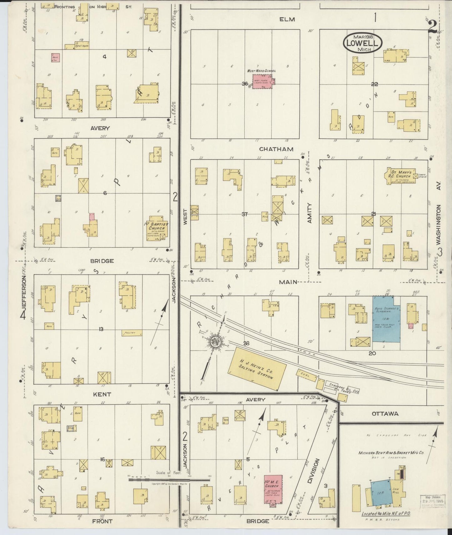 Sanborn Fire Insurance Map from Lowell, Kent County, Michigan (1918), Sheet #0002 - Complete Map Set gallery image, historic Sanborn map, vintage wall art, Michigan Michigan