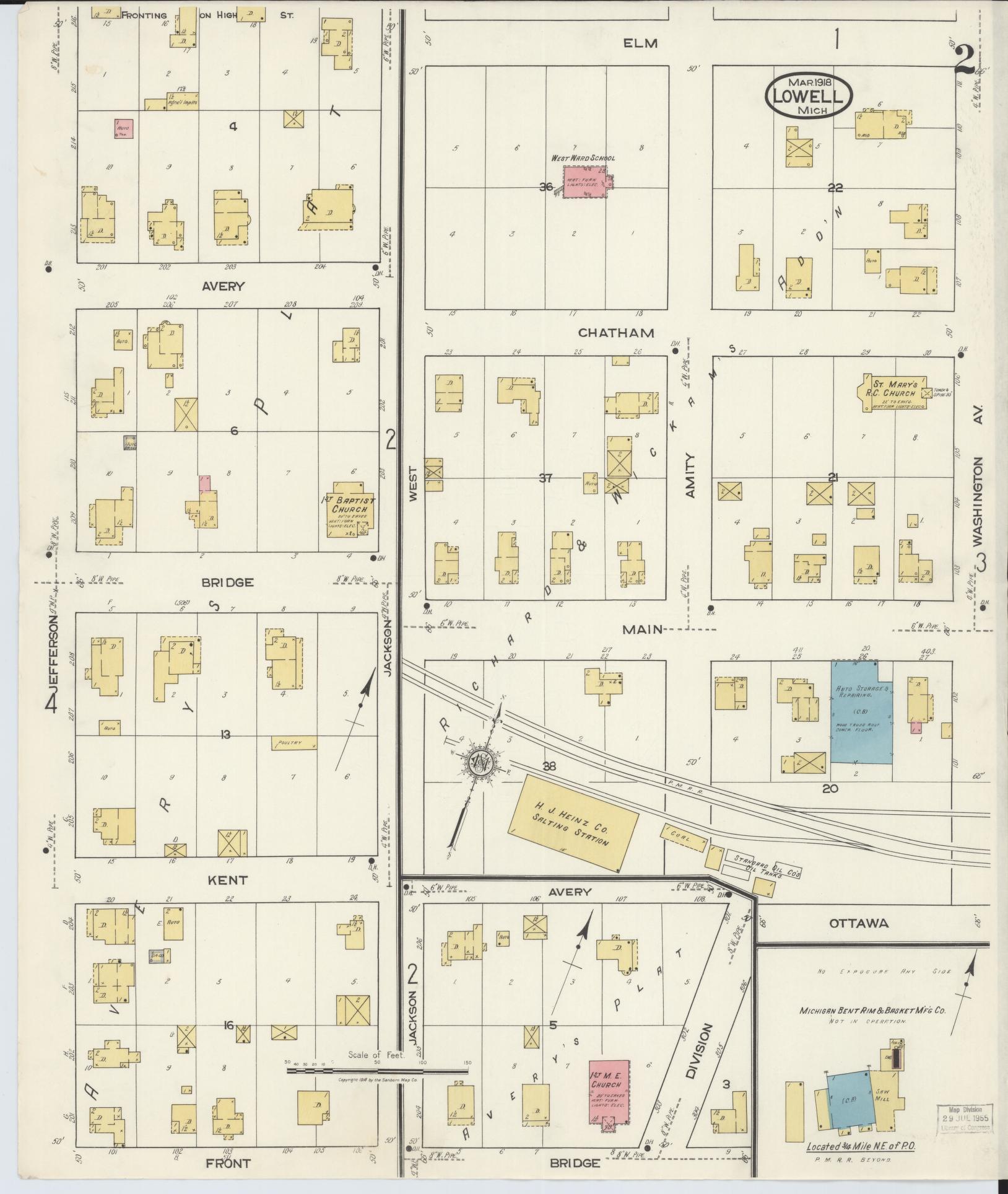Sanborn Fire Insurance Map from Lowell, Kent County, Michigan (1918), Sheet #0002 - Complete Map Set gallery image, historic Sanborn map, vintage wall art, Michigan Michigan