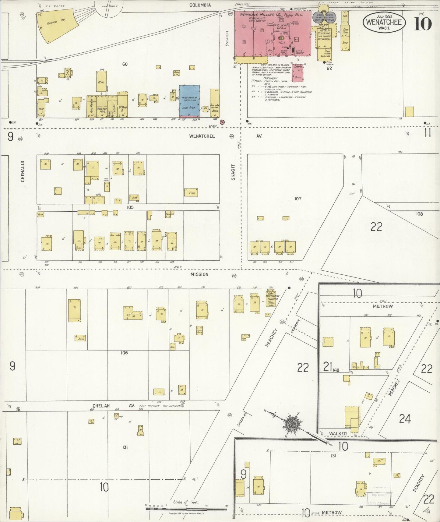 Sanborn Fire Insurance Map from Wenatchee, Chelan County, Washington (1921), Sheet #0010 - Complete Map Set gallery image, historic Sanborn map, vintage wall art, Washington Washington