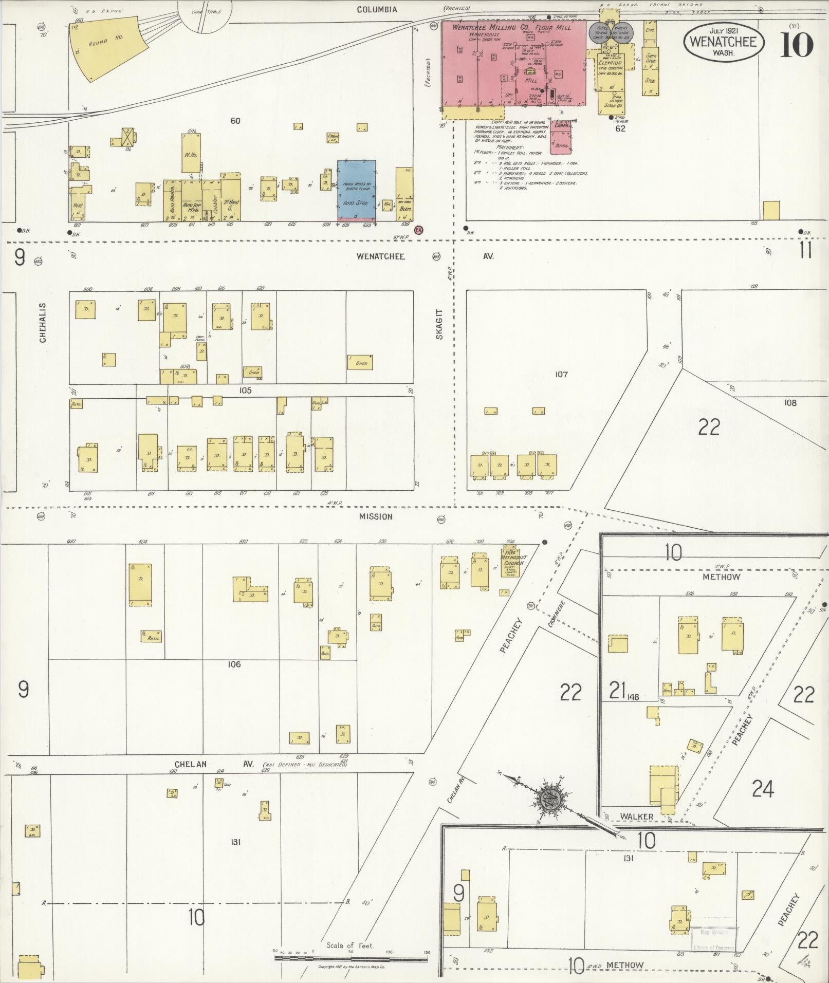 Sanborn Fire Insurance Map from Wenatchee, Chelan County, Washington (1921), Sheet #0010 - Complete Map Set gallery image, historic Sanborn map, vintage wall art, Washington Washington