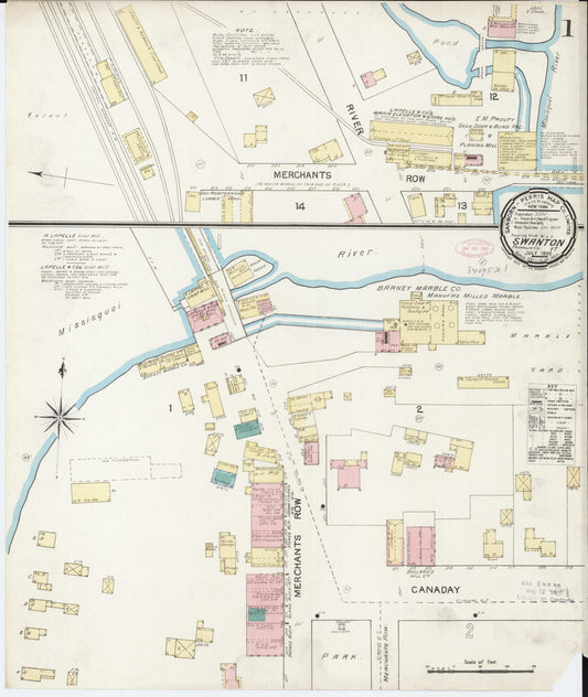 Sanborn Fire Insurance Map from Swanton, Franklin County, Vermont (1892), Sheet #0001 - Historic Sanborn Fire Insurance Map Print, vintage old map wall art, antique decor, genealogy gift, Vermont Vermont map