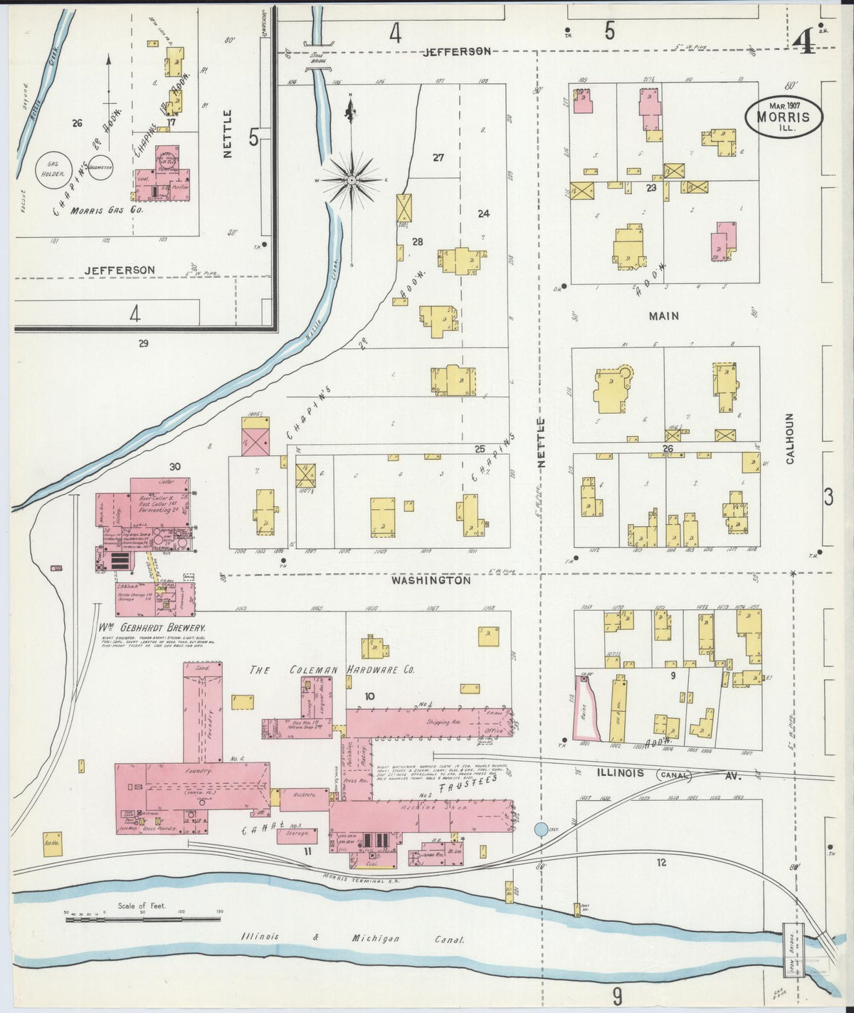 Sanborn Fire Insurance Map from Morris, Grundy County, Illinois (1907), Sheet #0004 - Complete Map Set gallery image, historic Sanborn map, vintage wall art, Illinois Illinois