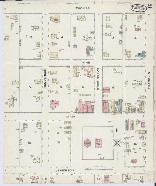 Sanborn Fire Insurance Map from Toulon, Stark County, Illinois (1886), Sheet #0002 - Historic Sanborn Fire Insurance Map Print, vintage old map wall art, antique decor, genealogy gift, Illinois Illinois map