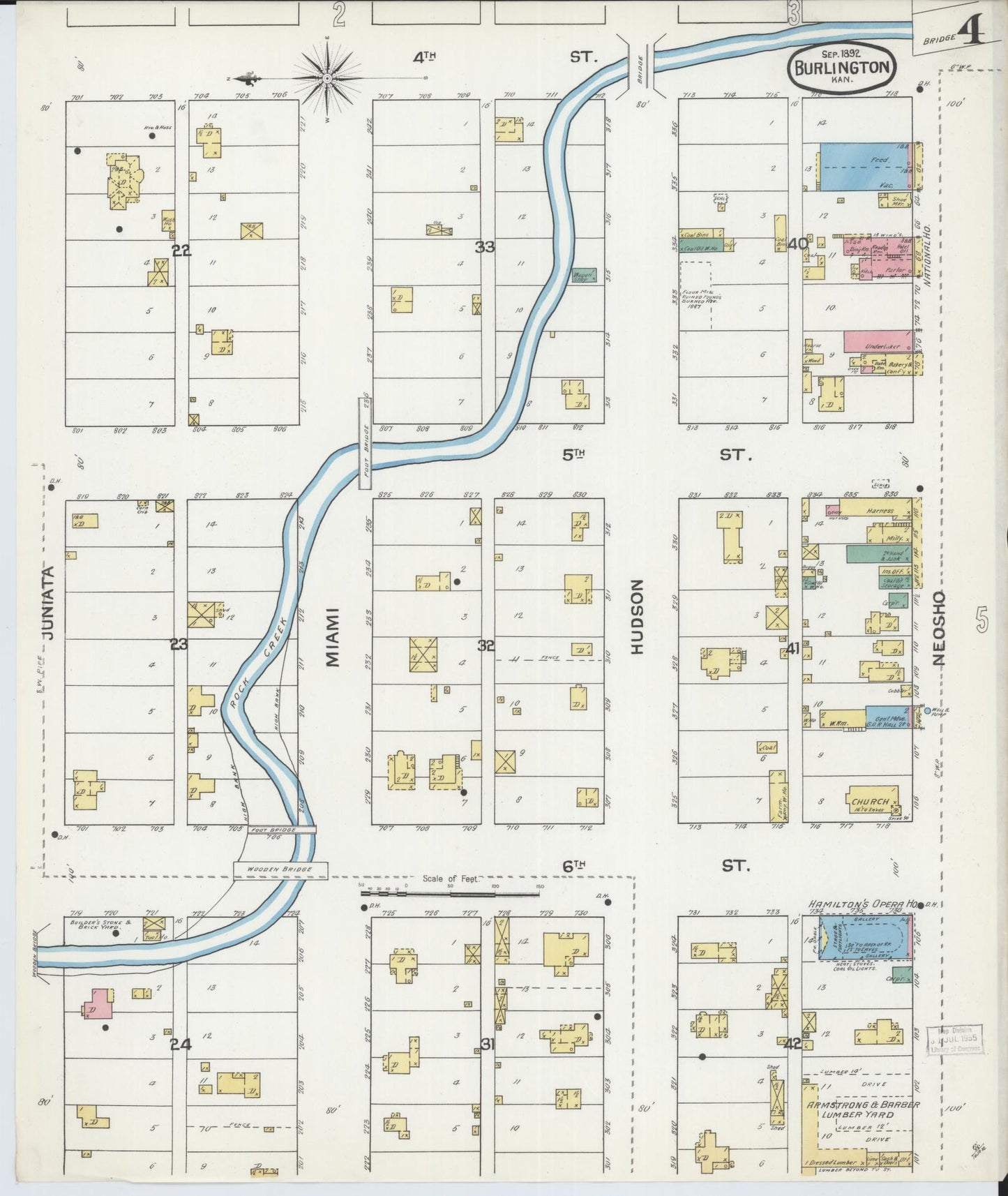 Sanborn Fire Insurance Map from Burlington, Coffey County, Kansas (1892), Sheet #0004 - Complete Map Set gallery image, historic Sanborn map, vintage wall art, Kansas Kansas