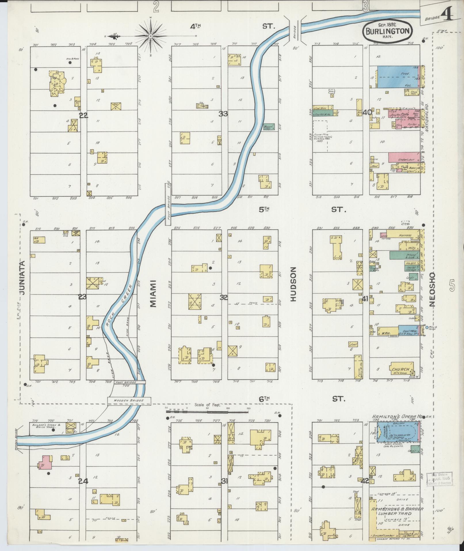 Sanborn Fire Insurance Map from Burlington, Coffey County, Kansas (1892), Sheet #0004 - Complete Map Set gallery image, historic Sanborn map, vintage wall art, Kansas Kansas
