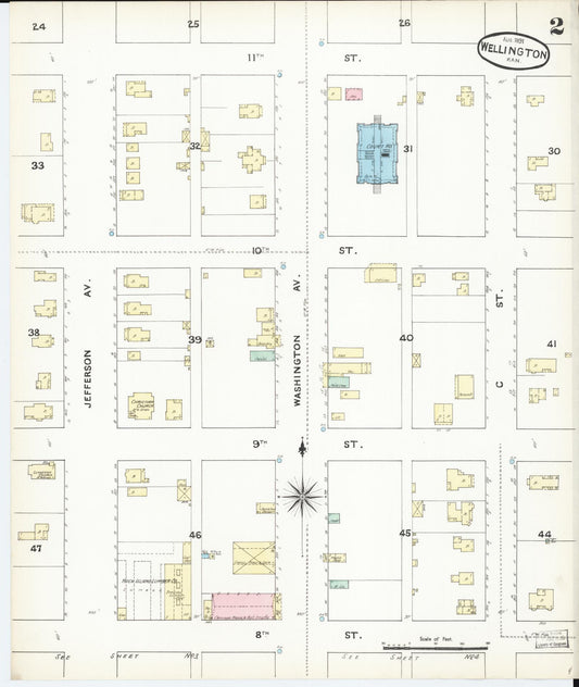 Sanborn Fire Insurance Map from Wellington, Sumner County, Kansas (1891), Sheet #0002 - Historic Sanborn Fire Insurance Map Print, vintage old map wall art, antique decor, genealogy gift, Kansas Kansas map