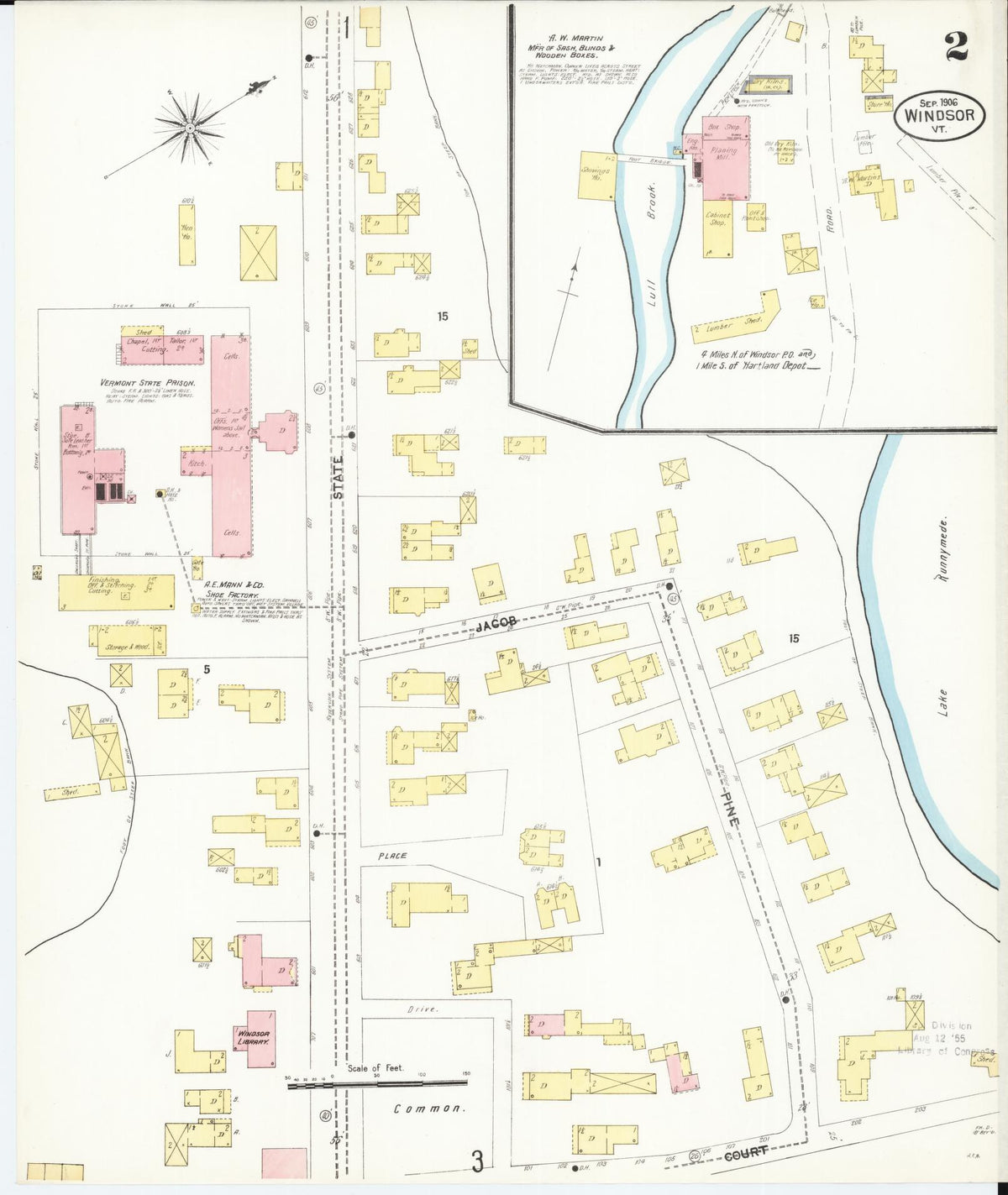 Sanborn Fire Insurance Map from Windsor, Windsor County, Vermont (1906), Sheet #0002 - Historic Sanborn Fire Insurance Map Print, vintage old map wall art, antique decor, genealogy gift, Vermont Vermont map