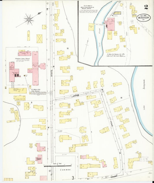 Sanborn Fire Insurance Map from Windsor, Windsor County, Vermont (1906), Sheet #0002 - Historic Sanborn Fire Insurance Map Print, vintage old map wall art, antique decor, genealogy gift, Vermont Vermont map