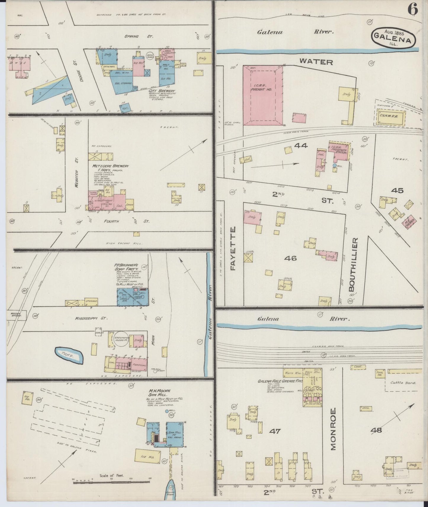 Sanborn Fire Insurance Map from Galena, Jo Daviess County, Illinois (1885), Sheet #0006 - Historic Sanborn Fire Insurance Map Print, vintage old map wall art, antique decor, genealogy gift, Illinois Illinois map