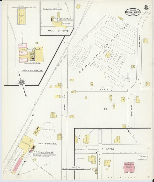 Sanborn Fire Insurance Map from New Albany, Union County, Mississippi (1913), Sheet #0008 - Historic Sanborn Fire Insurance Map Print, vintage old map wall art, antique decor, genealogy gift, Mississippi Mississippi map