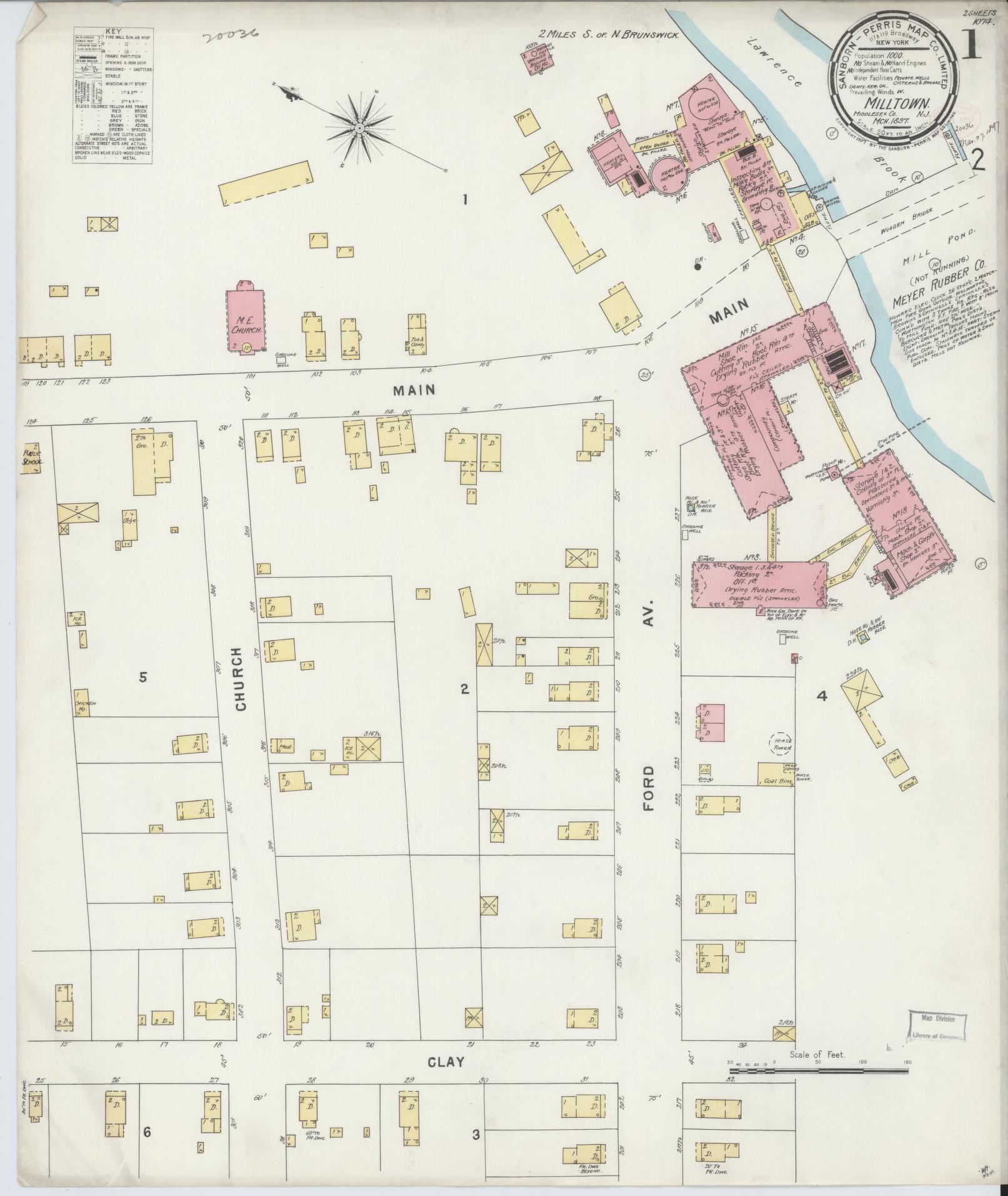 Sanborn Fire Insurance Map from Milltown, Middlesex County, New Jersey. (1897) – Historic Sanborn Fire Insurance Map Print