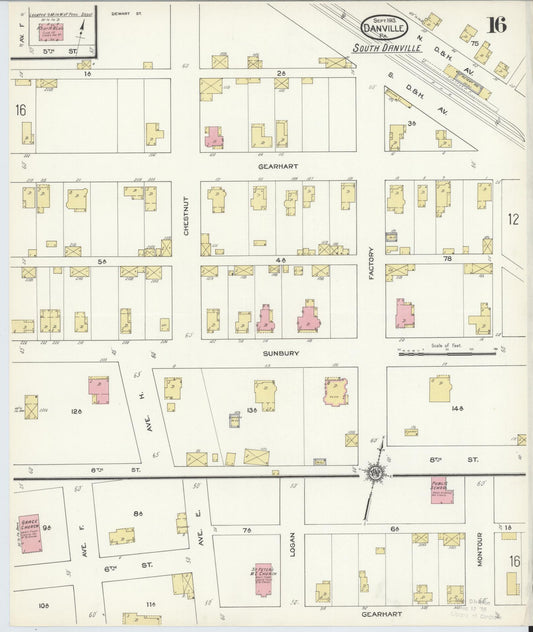 Sanborn Fire Insurance Map from Danville, Montour County, Pennsylvania (1913), Sheet #0016 - Historic Sanborn Fire Insurance Map Print, vintage old map wall art, antique decor, genealogy gift, Pennsylvania Pennsylvania map