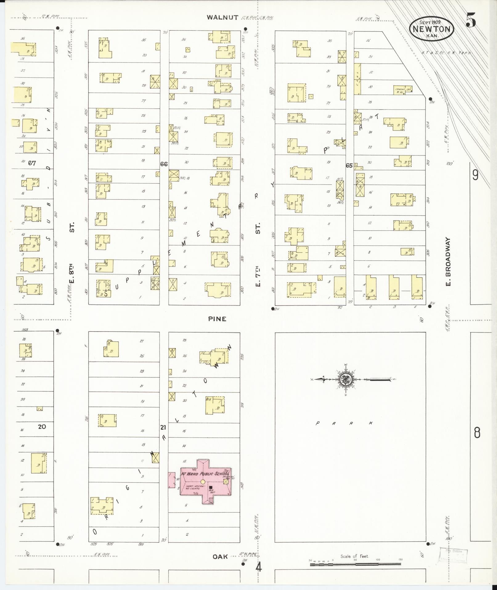 Sanborn Fire Insurance Map from Newton, Harvey County, Kansas (1909), Sheet #0005 - Complete Map Set gallery image, historic Sanborn map, vintage wall art, Kansas Kansas
