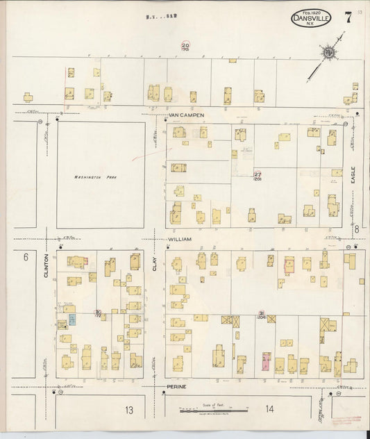 Sanborn Fire Insurance Map from Dansville, Livingston County, New York (1944), Sheet #0007 - Historic Sanborn Fire Insurance Map Print, vintage old map wall art, antique decor, genealogy gift, New York New York map