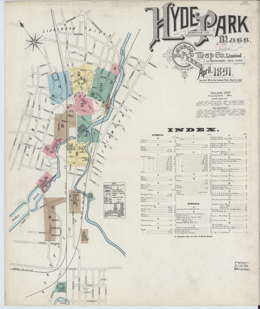 Sanborn Fire Insurance Map from Hyde Park, Norfolk County, Massachusetts. (1891) – Historic Sanborn Fire Insurance Map Print