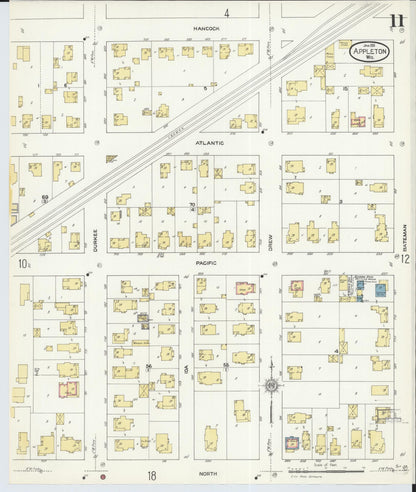 Sanborn Fire Insurance Map from Appleton, Outagamie County, Wisconsin (1911), Sheet #0011 - Historic Sanborn Fire Insurance Map Print, vintage old map wall art, antique decor, genealogy gift, Wisconsin Wisconsin map
