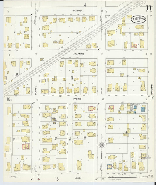 Sanborn Fire Insurance Map from Appleton, Outagamie County, Wisconsin (1911), Sheet #0011 - Historic Sanborn Fire Insurance Map Print, vintage old map wall art, antique decor, genealogy gift, Wisconsin Wisconsin map