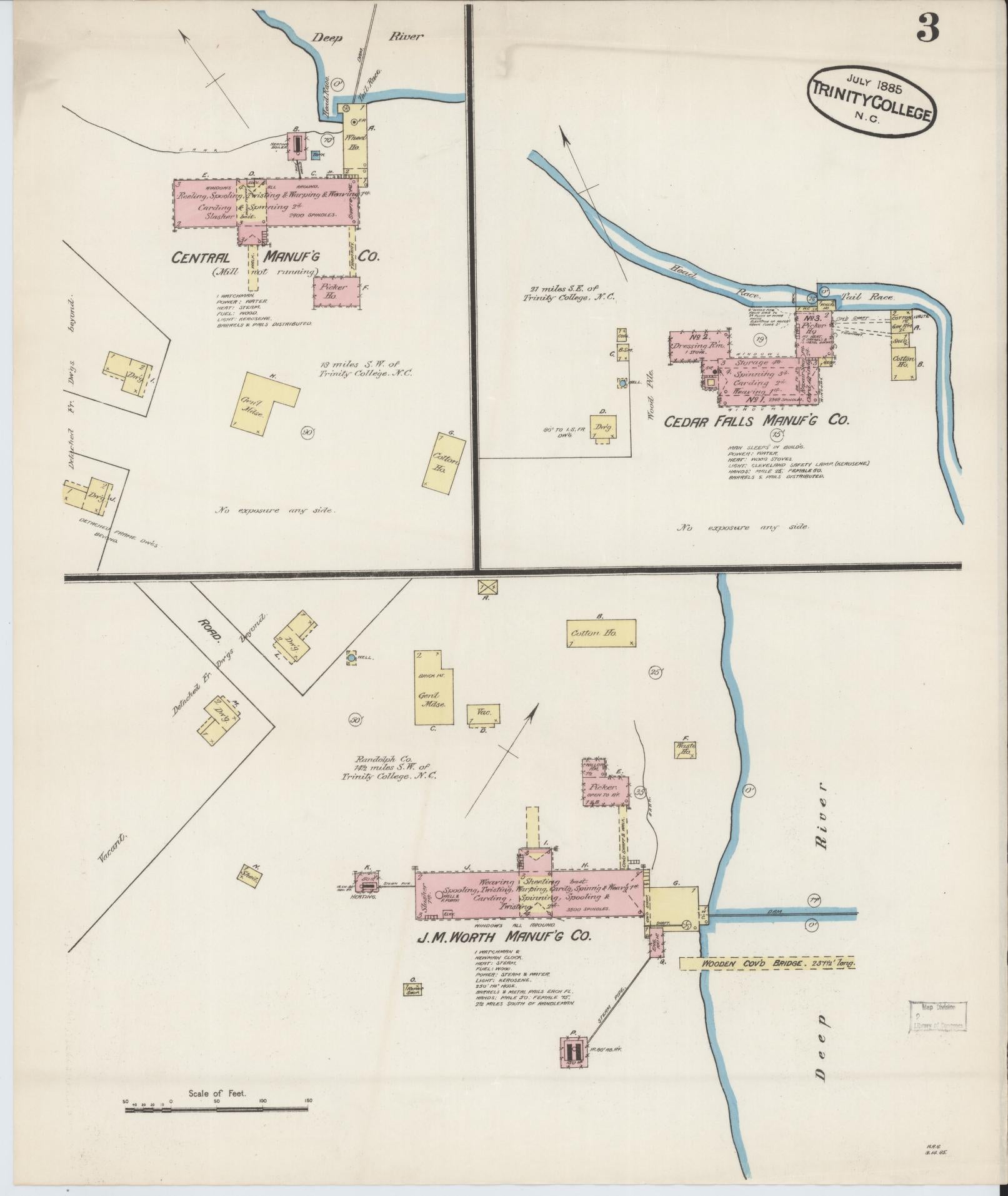 Sanborn Fire Insurance Map from Trinity College, Randolph County, North Carolina (1885), Sheet #0003 - Complete Map Set gallery image, historic Sanborn map, vintage wall art, North Carolina North Carolina
